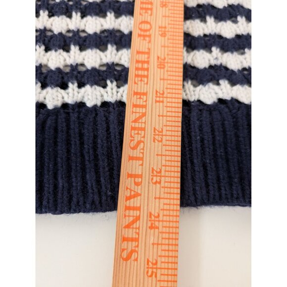 LOFT Stripe Crochet Knit Sweater Womens Size Large Blue White Nautical Casual - Picture 10 of 10